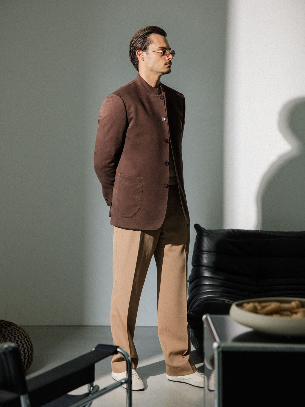 100% Silk Stand-Collar Jacket Lanificio Zegna